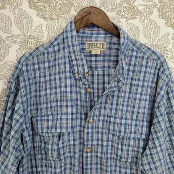Duluth Trading Mens XLT Blue Plaid Button-Down Outdoor Shirt - Picture 3 of 7